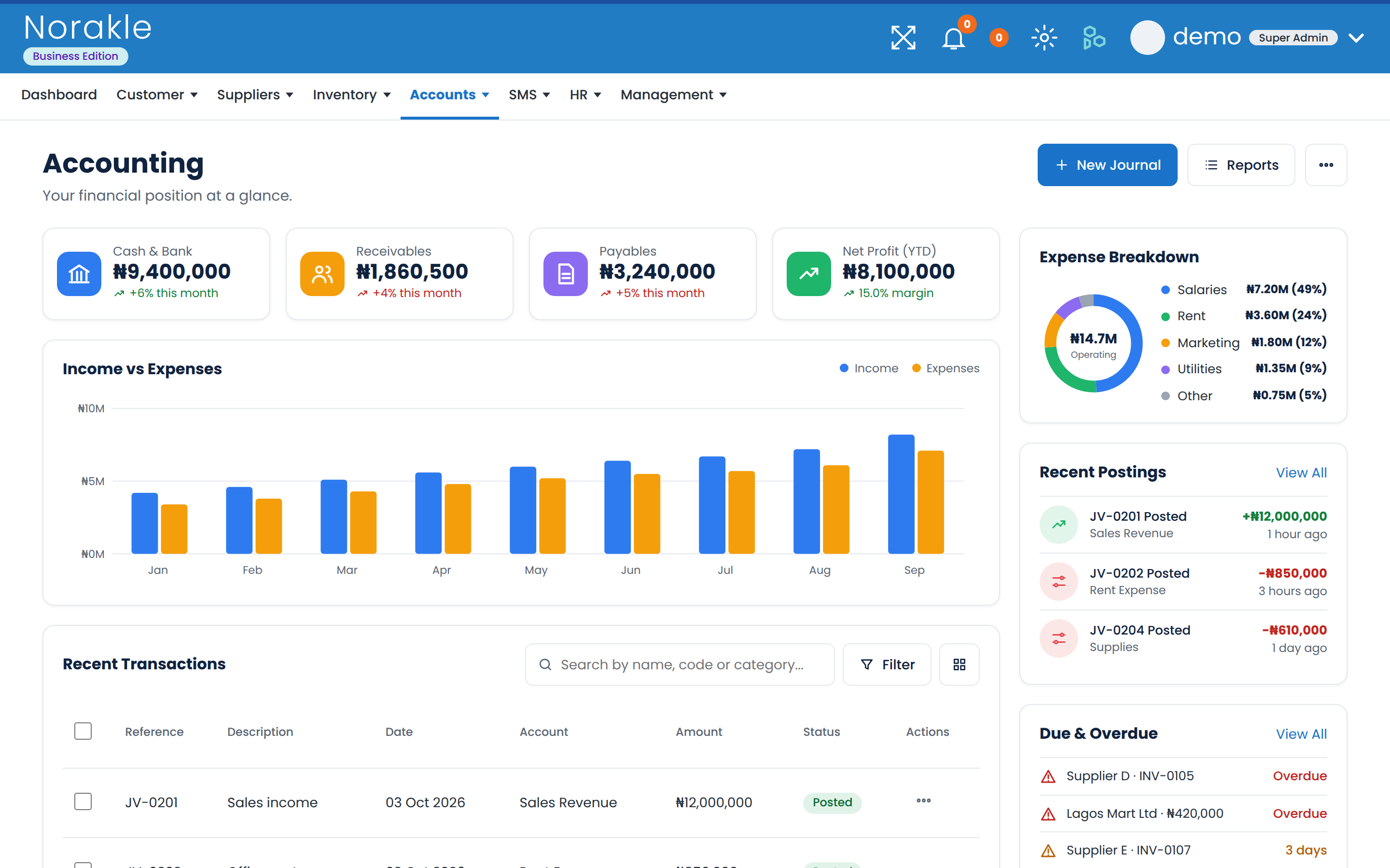 Solo Accounting dashboard